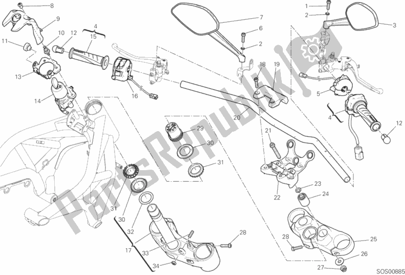 Toutes les pièces pour le Guidon Et Commandes du Ducati Monster 821 Thailand 2018